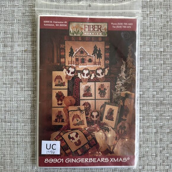 1996 Fiber Mosiac 89901 Gingerbears Xmas Quilt Pattern UNCUT - Picture 1 of 2
